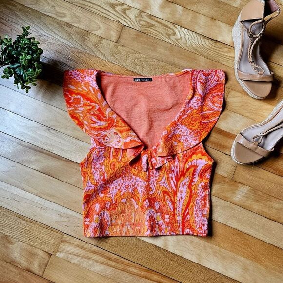 Zara Orange Paisley Women's Top - Picture 1 of 8